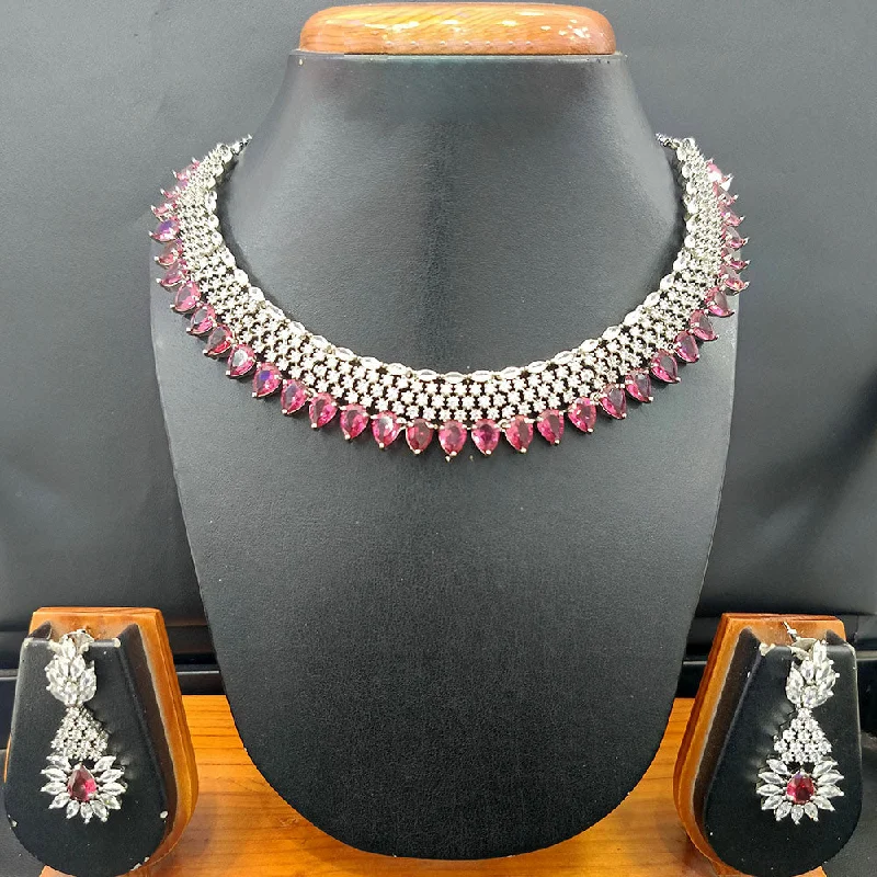 Jain Jewellers Silver Plated AD Necklace Set